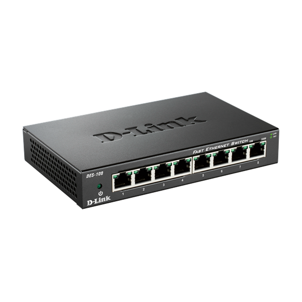 D-Link Switch - DES-108 - 8x100Mbps Desktop Fémházas Fanless Unmanaged