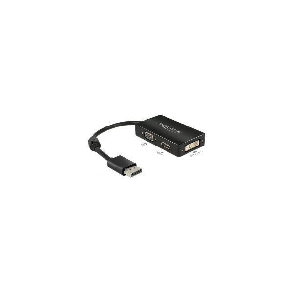 DELOCK Átalakító Displayport 1.1 male to VGA/HDMI/DVI female passzív, fekete