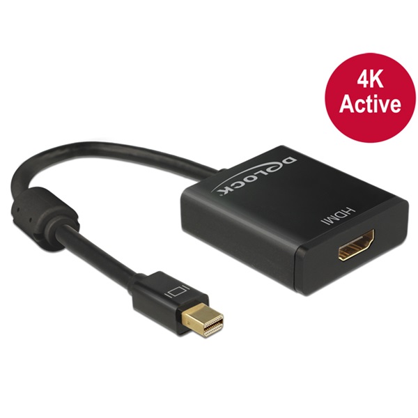 Delock Adapter mini Displayport 1.2-dugós csatlakozó > HDMI-csatlakozóhüvely 4K aktív, 20cm, fekete