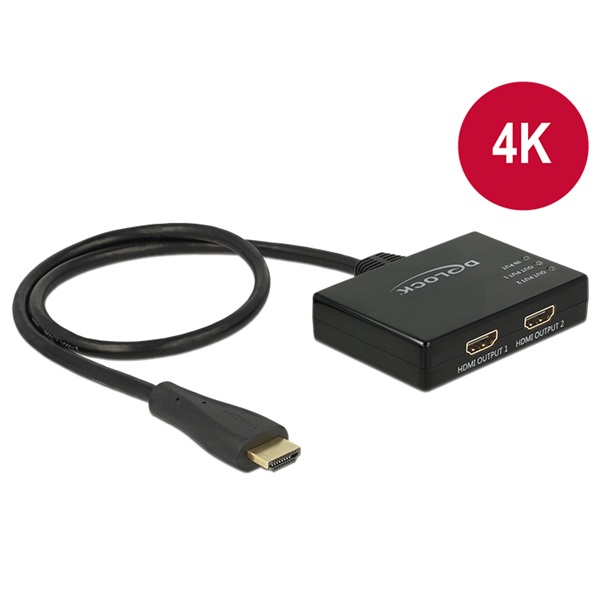 Delock HDMI-elosztó, 1 x HDMI-bemenet > 2 x HDMI-kimenet, 4K 30 Hz