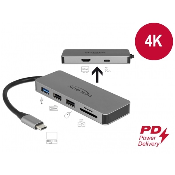 Delock USB Type-C dokkoló állomás mobil eszközökhöz 4K - HDMI / Hub / SD / PD 2.0