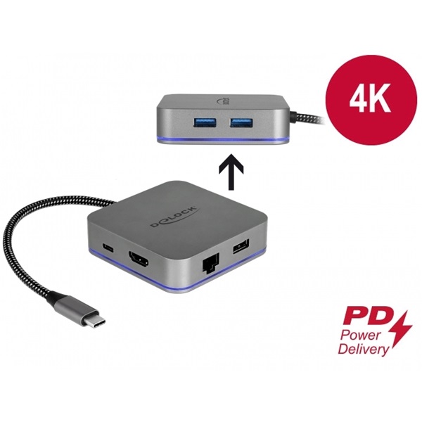 DELOCK USB Type-C docking station 4K HDMI, Hub, LAN, PD 3.0, LED