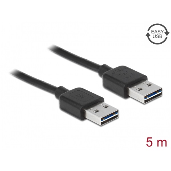 DELOCK kábel EASY-USB 2.0 Type-A male > EASY-USB 2.0 Type-A male 5m fekete