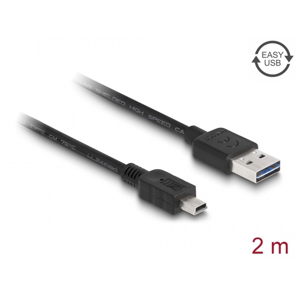 DELOCK kábel EASY-USB 2.0 Type-A male > USB 2.0 Type Mini-B male 2m fekete