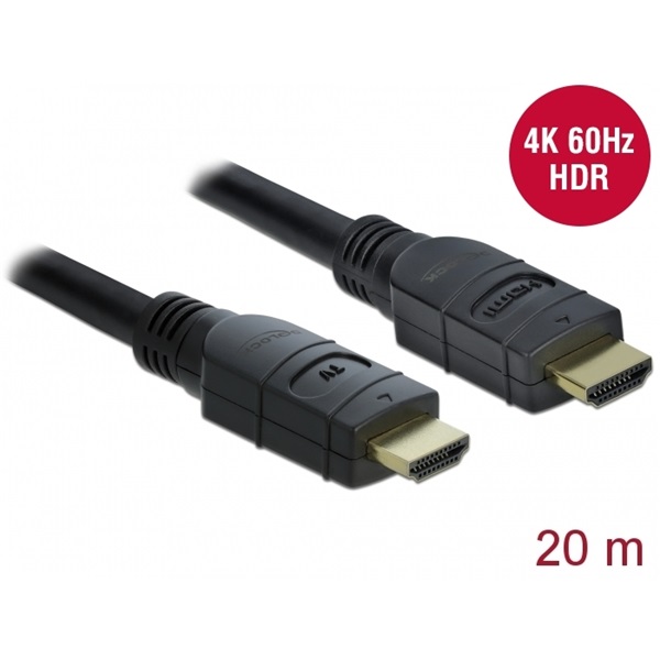 DELOCK kábel HDMI male / male összekötő aktív 4K 60 Hz 20m