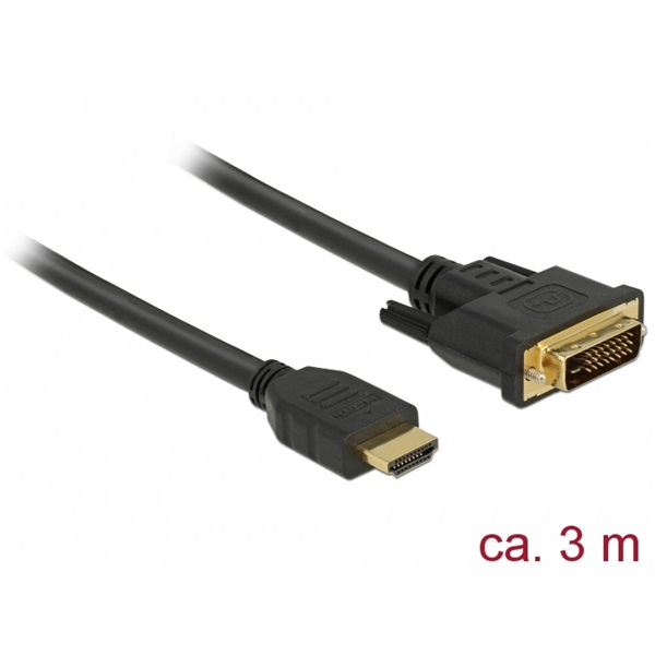 DELOCK kábel HDMI male to DVI 24+1 male kétirányú 3m