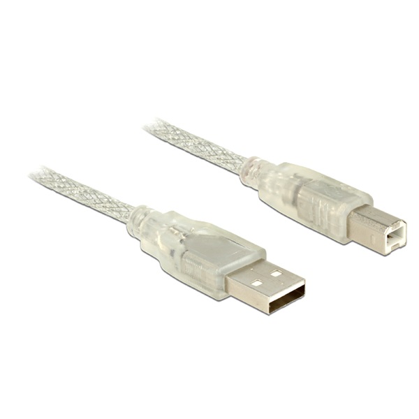 DELOCK kábel USB 2.0 Type-A male to USB 2.0 Type-B male, 1m, átlátszó