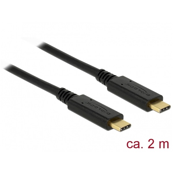 DELOCK kábel USB 3.1 Gen 1 Type-C male/male összekötő, 2m, PD 3A E-Marker
