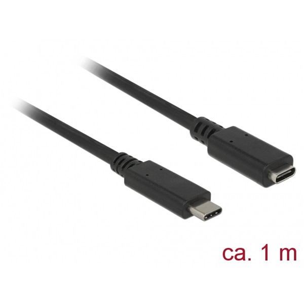 DELOCK kábel USB 3.1 Gen 1 Type-C male/female hosszabbító, 3A, 1m, fekete
