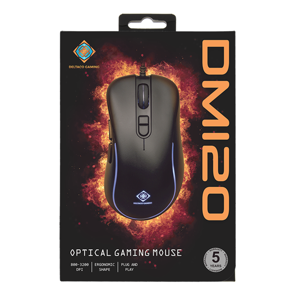 DELTACO GAMING Vezetékes Egér GAM-104, DM120 gaming mouse, RGB, 800-3200 DPI, 125 Hz, RGB LED, USB, black