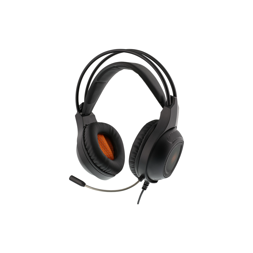 Deltaco Fejhallgató mikrofonnal GAM-069, Stereo headset, 2 x 3.5 mm connectors, 40 mm drivers, orange LED, black