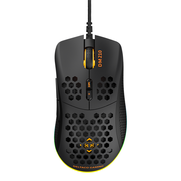 DELTACO GAMING Vezetékes Egér GAM-108, DM210 Ultra-Light Gaming Mouse, 6400 DPI, RGB, Rubber Coated side grips, black