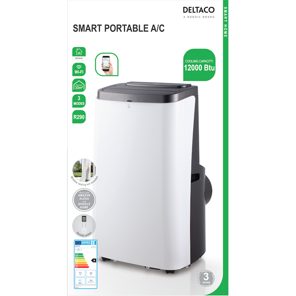 DELTACO SMART HOME SH-AC02 mobil smart klíma, 3,5W, 12000 BTU,  WI-FI, hűt