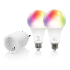 DELTACO SMART HOME SH-KIT01 kezdő okos csomag 2 db LE27RGB színes izzó + SH-P01 okos dugalj 10A, időkapcsoló