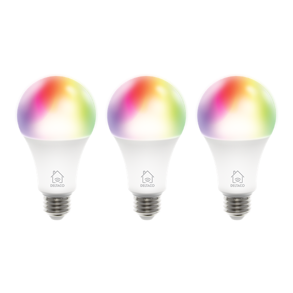 DELTACO SMART HOME SH-LE27RGB-3P színes izzó  3db, 16 Mio szín, WIFI, E27, 9W, szabályozható