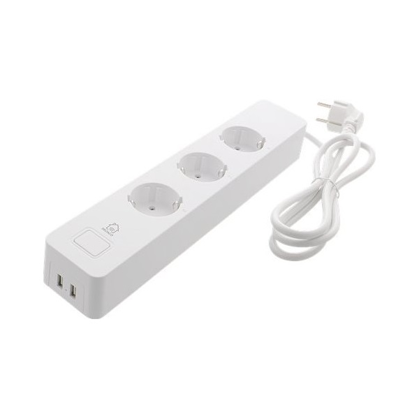 DELTACO SMART HOME SH-P03USB2 hármas hosszabbító, 13A,  1,5m 2 USB csatlakozás, WIFI