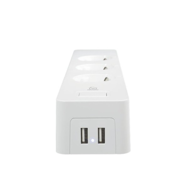 DELTACO SMART HOME SH-P03USB2 hármas hosszabbító, 13A,  1,5m 2 USB csatlakozás, WIFI
