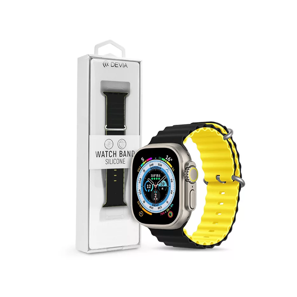 DEVIA APPLE WATCH SZILIKON SPORT SZÍJ - DELUXE SERIES SPORT6 SILICONE TWO-TONE WATCH BAND - 38/40/41 MM - BLACK/YELLOW