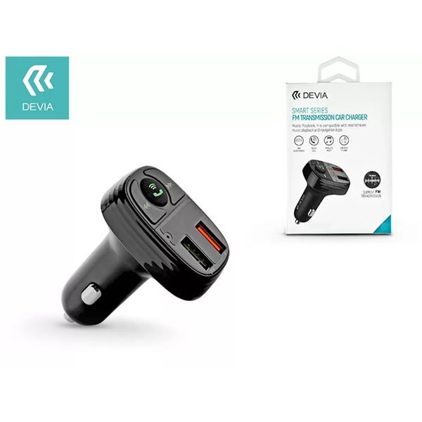 DEVIA BLUETOOTH FM-TRANSMITTER/SZIVARGYÚJTÓ TÖLTŐ - 2XUSB + MP3/WMA/WAV/FLAC + PENDRIVE/TF-KÁRTYAOLVASÓ - BLACK