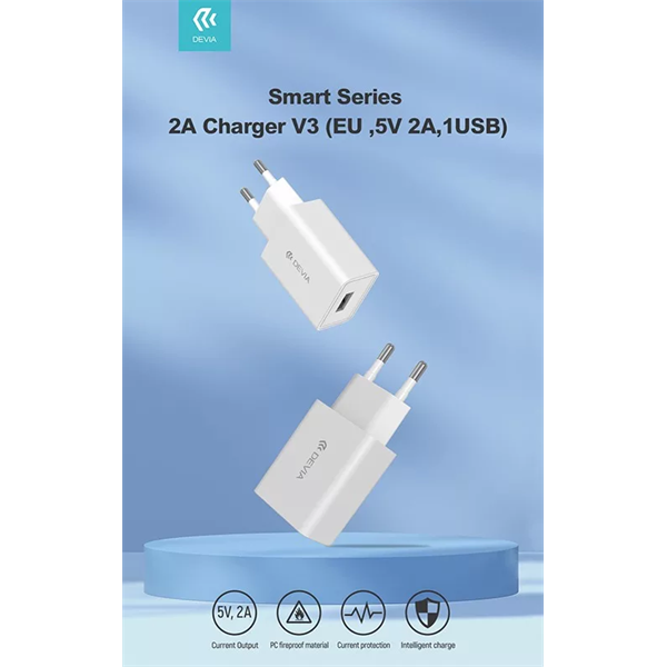 DEVIA SMART USB HÁLÓZATI TÖLTŐ ADAPTER - SMART SERIES CHARGE V3 - 5V/2A - WHITE