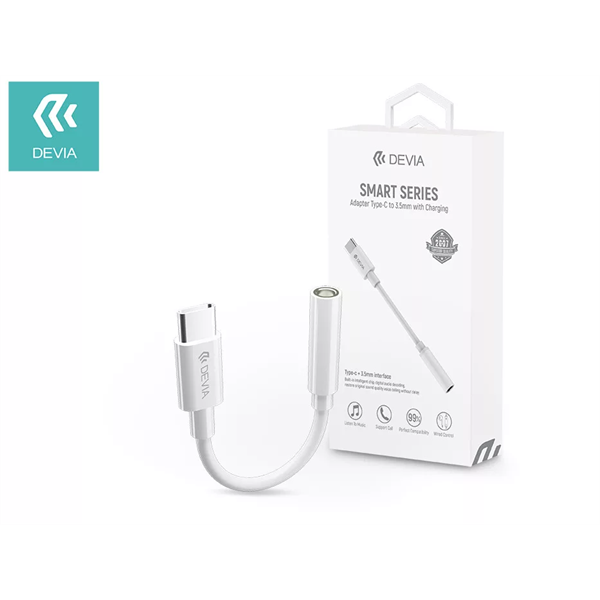 Devia Smart Series, USB-C (Type-C) dugó - 3,5mm jack aljzat audio adapter kábel, fehér