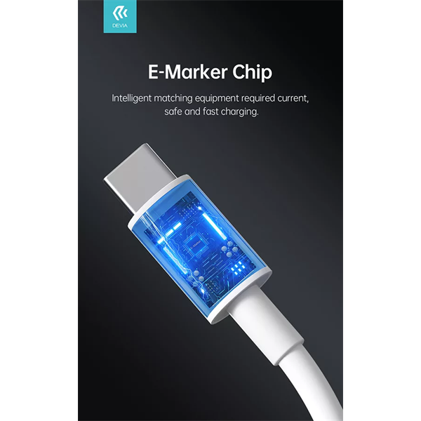 DEVIA USB TYPE-C - USB TYPE-C ADAT- ÉS TÖLTŐKÁBEL 1,5 M-ES VEZETÉKKEL - SMART SERIES 100W C TO C PD CABLE - 100W - FEHÉR