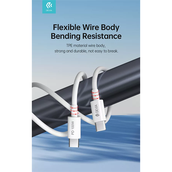 DEVIA USB TYPE-C - USB TYPE-C ADAT- ÉS TÖLTŐKÁBEL 1,5 M-ES VEZETÉKKEL - SMART SERIES 100W C TO C PD CABLE - 100W - FEHÉR