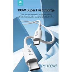 DEVIA USB TYPE-C - USB TYPE-C ADAT- ÉS TÖLTŐKÁBEL 1,5 M-ES VEZETÉKKEL - SMART SERIES 100W C TO C PD CABLE - 100W - FEHÉR