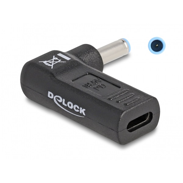 Delock Laptop töltőkábel adapter USB Type-C anya - HP 4,5 x 3,0 mm apa 90 fokban hajlított