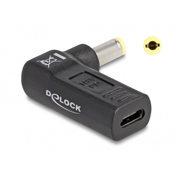 Delock Laptop töltőkábel adapter USB Type-C anya - IBM 7,9 x 5,5 mm apa 90° fokban hajlított
