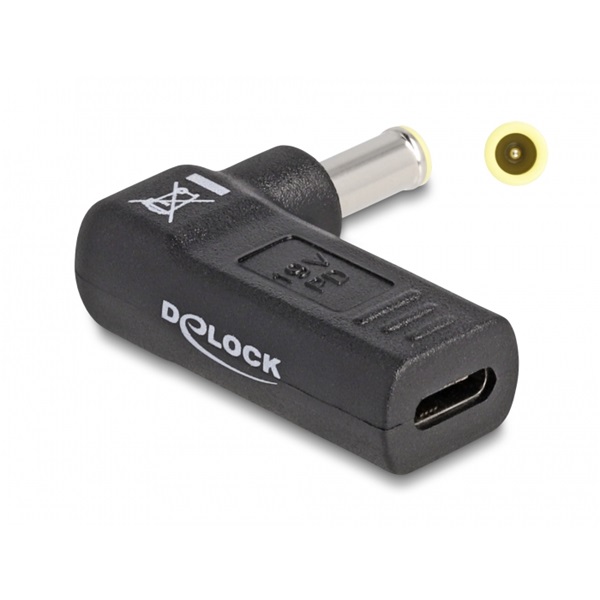 Delock Laptop töltőkábel adapter USB Type-C anya - Samsung 5,5 x 3,0 mm apa 90° fokban hajlított