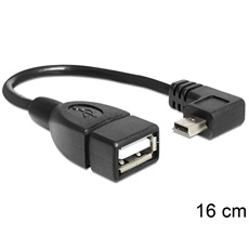 Delock Mini USB derékszögű dugó > USB 2.0 A-típusú OTG hüvely átalakító kábel, 16 cm
