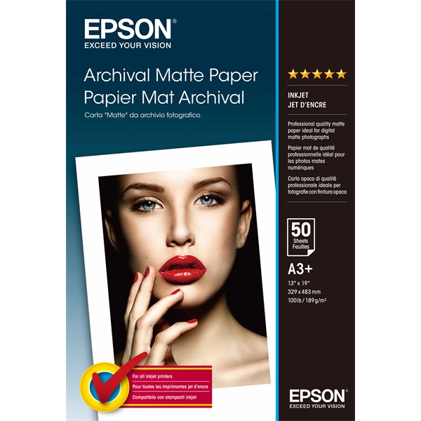 EPSON Fotópapír, Archival Matte Paper, DIN A3+ (329 mm x 483 mm), 189g/m2, 50 Lap