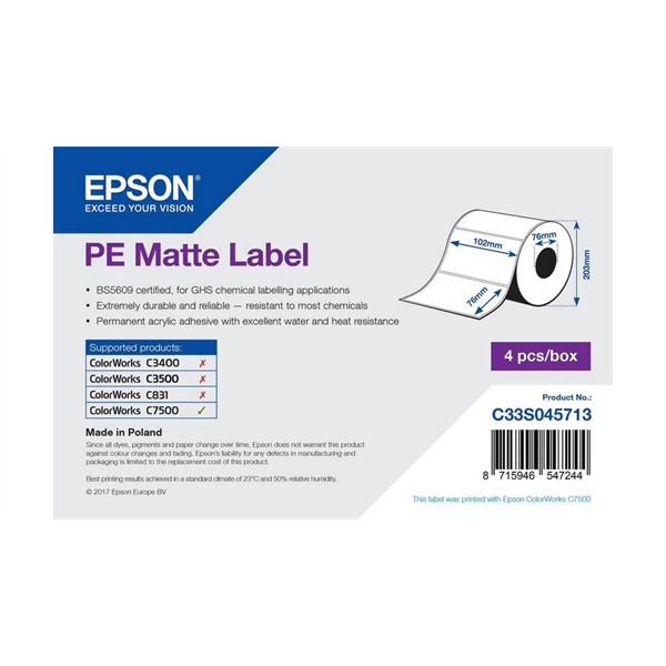 EPSON PE Matte Label 102 x 76mm, 1570 lab