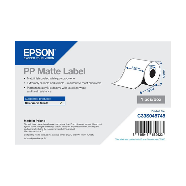 EPSON PP Matte Label - Coil 220mm x 1000lm