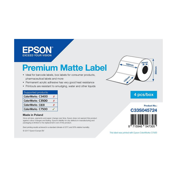 EPSON Premium Matte Label 102 x 152mm, 800 lab