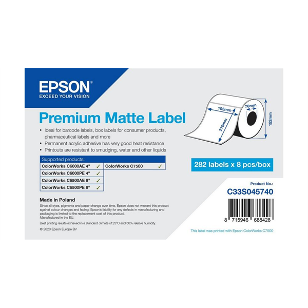 EPSON Premium Matte Label  105 x 210mm, 282 lab