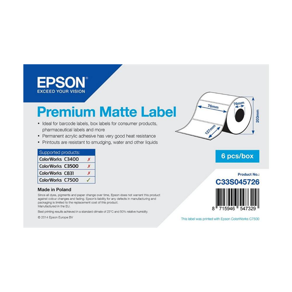 EPSON Premium Matte Label 76 x 127mm, 960 lab