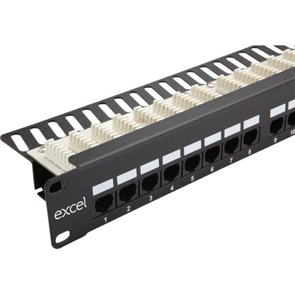 EXCEL Patch Panel Cat.6 UTP 24 portos 1U, fekete - felül szerelhető