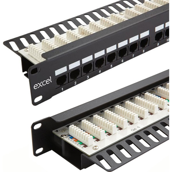 EXCEL Patch Panel Cat.6 UTP 24 portos 1U, fekete - felül szerelhető
