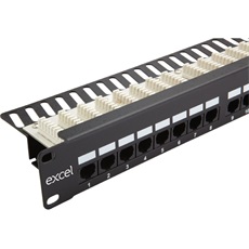 EXCEL Patch Panel Cat.5e UTP 24 portos, 1U, fekete tehermentesítővel