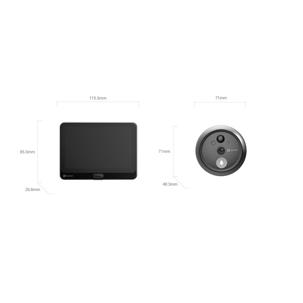 EZVIZ HP4 kültéri vezeték nélküli ajtócsengő,  4,3" színes képátmérő, kétirányú video hívás, csengő, 4600 mAh, 512G