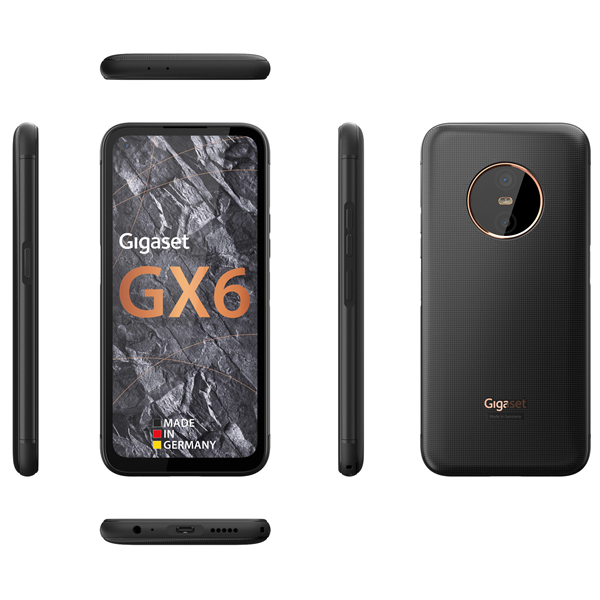 GIGASET GX6 okostelefon, 6,6”, 5G, Bt5.2, NFC, 6/128GB, IP68 víz- és porálló, Dual SIM, Android 12, kivehető akku,fekete