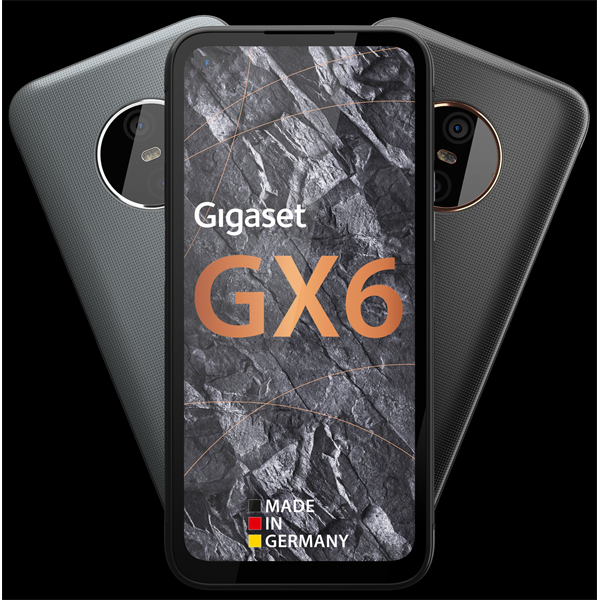 GIGASET GX6 okostelefon, 6,6”, 5G, Bt5.2, NFC, 6/128GB, IP68 víz- és porálló, Dual SIM, Android 12, kivehető akku,fekete