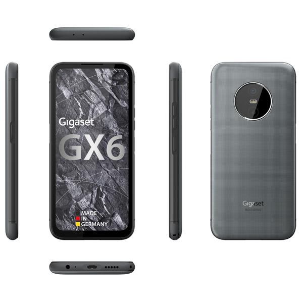 GIGASET GX6 okostelefon, 6,6”, 5G, Bt5.2, NFC, 6/128GB, IP68 víz- és porálló, Dual SIM, Android 12, kivehető akku,szürke