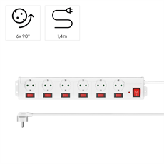HAMA 223159, HÁLÓZATI ELOSZTÓ, 6-OS, 90 FOK,KÜLÖN KAPCSOLHATÓ 6+1, FEHÉR FIP