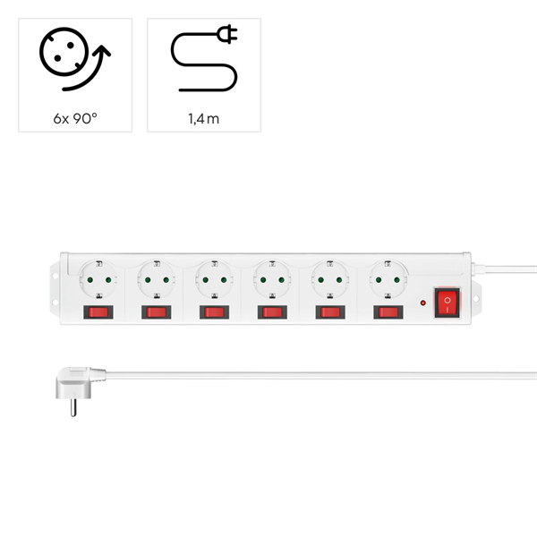 HAMA 223159, HÁLÓZATI ELOSZTÓ, 6-OS, 90 FOK,KÜLÖN KAPCSOLHATÓ 6+1, FEHÉR FIP