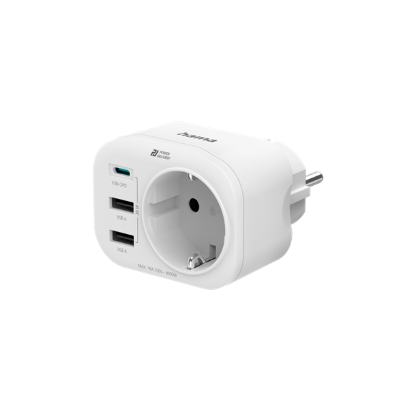 HAMA 223342, KONNEKTOR TÖLTŐADAPTERREL, 2 USB-A, 1 USB-C, "PD", 20W