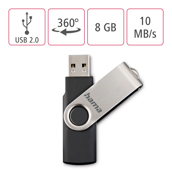 HAMA 90891, USB 2.0 PENDRIVE "ROTATE" 8GB, 10MB/sec.