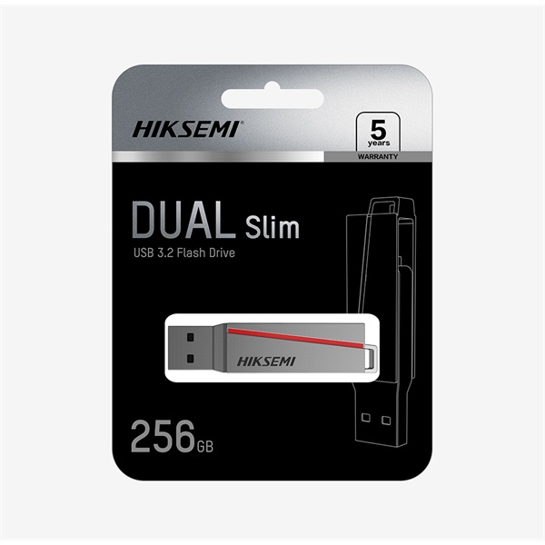 HIKSEMI Pendrive 256GB E307C U3 "Dual Slim" USB 3.2/Type-C, Szürke (HIKVISION)